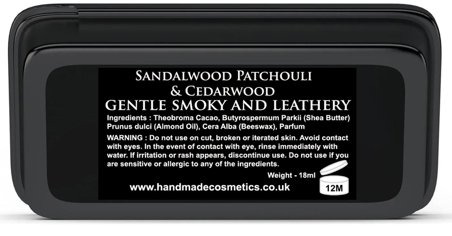 Sandalwood - Patchouli & Cedarwood Solid Cologne An intense woody fragrance